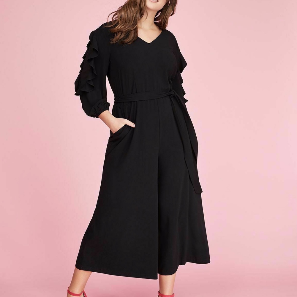 LANE BRYANT PLUS SIZE BLACK RUFFLED WIDE LEG - Only Worn Once!